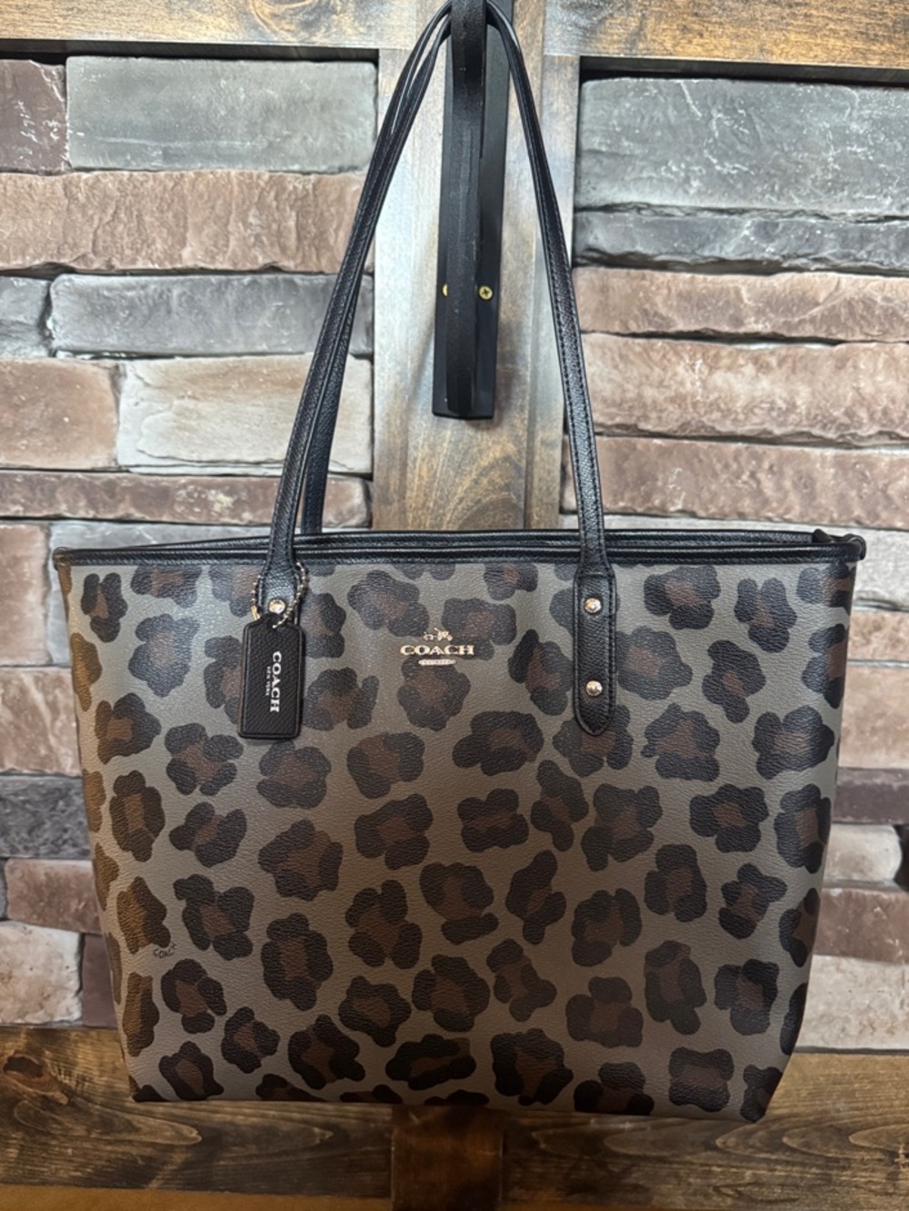 Coach Leopard-Print Tote in Black, grey &brown